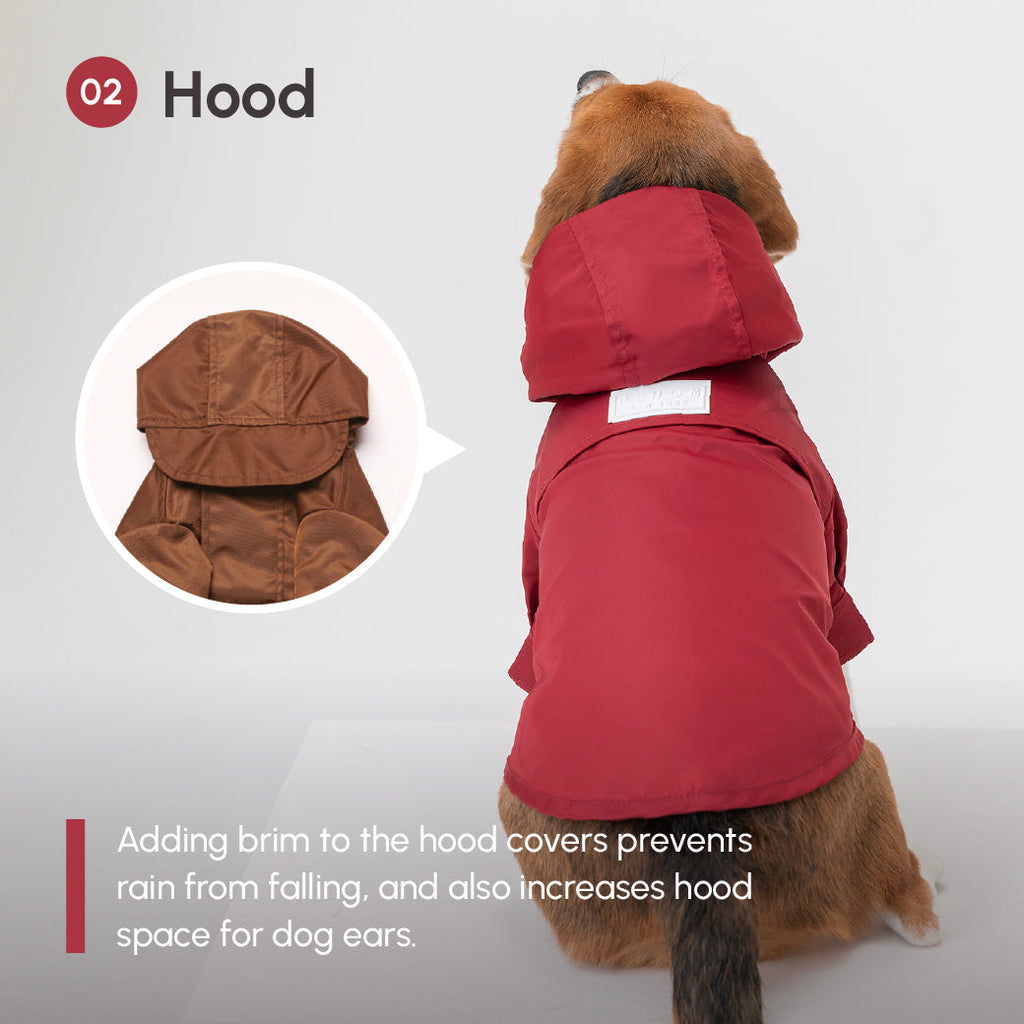 Adjustable Velcro Raincoat for Dogs in Burgundy