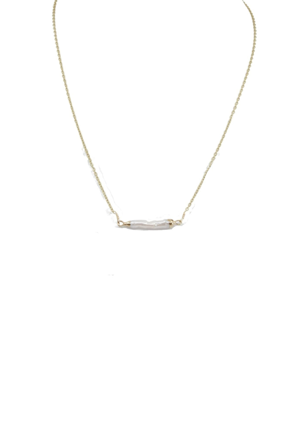 Baroque Bar Pearl Charm Necklace in Gold