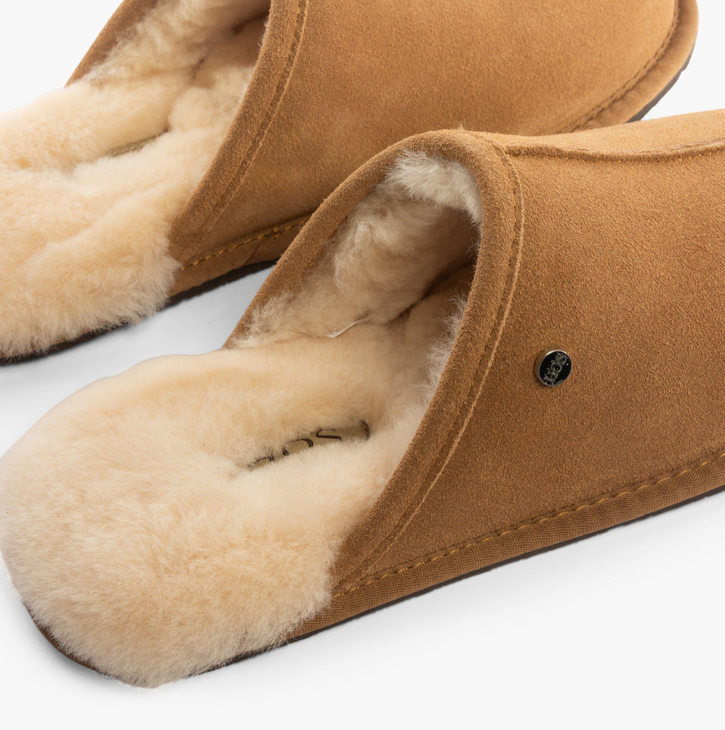 HOS Sheepskin EDWIN Mens Slippers Chestnut
