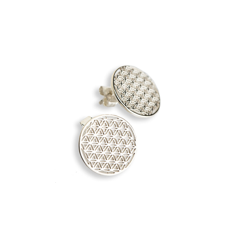 Ethical 3D Printed Silver Stud Earrings – Flower of Life Design by New Vintage by Kriss at brixbailey.com