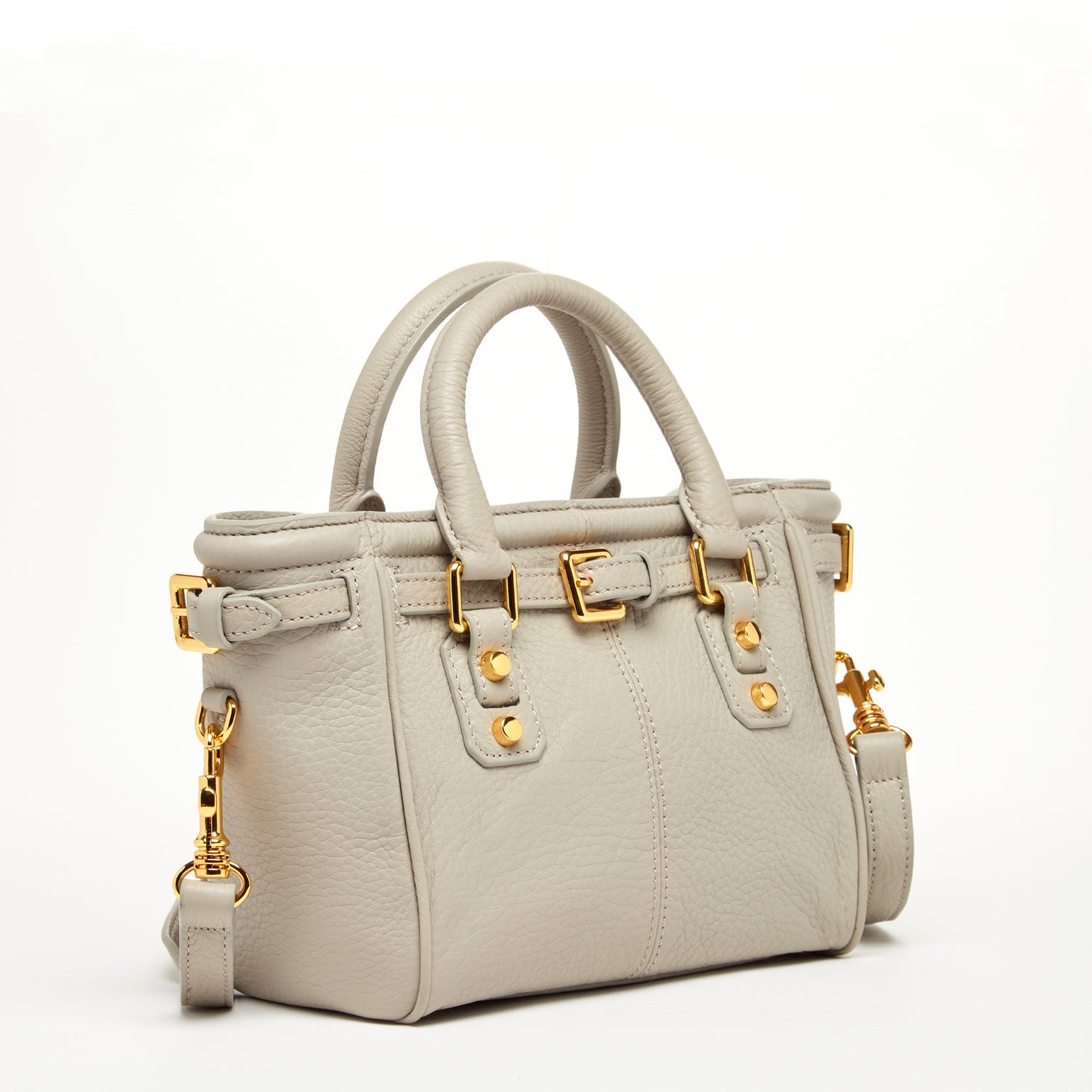 Grayish Beige Leather Satchel Bag with Top Handles for Women