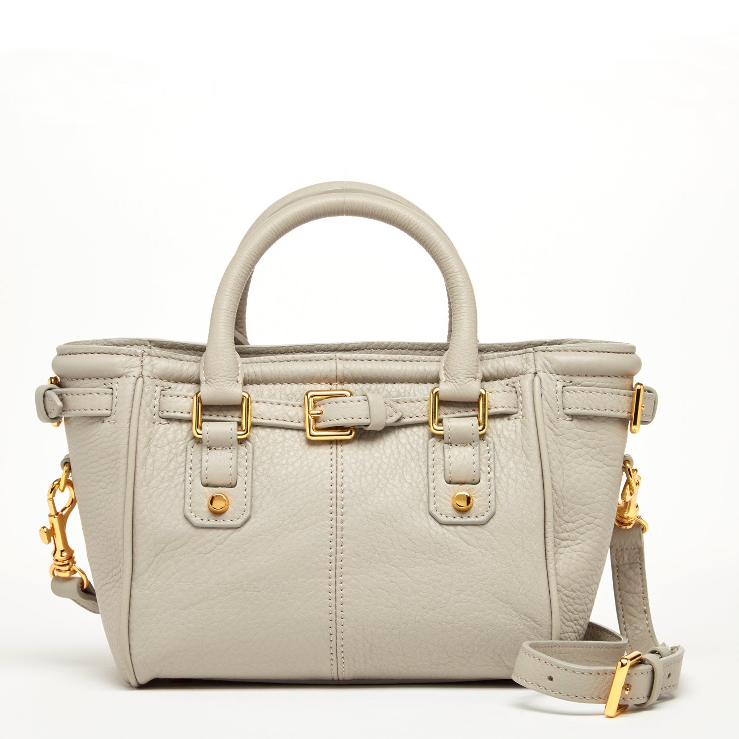 Grayish Beige Leather Satchel Bag with Top Handles for Women