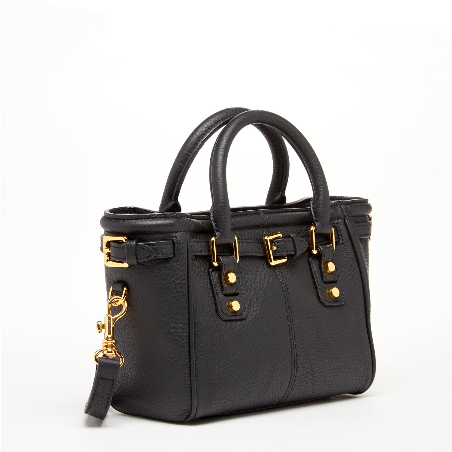 Black Leather Top Handle Satchel Bag with Crossbody Strap