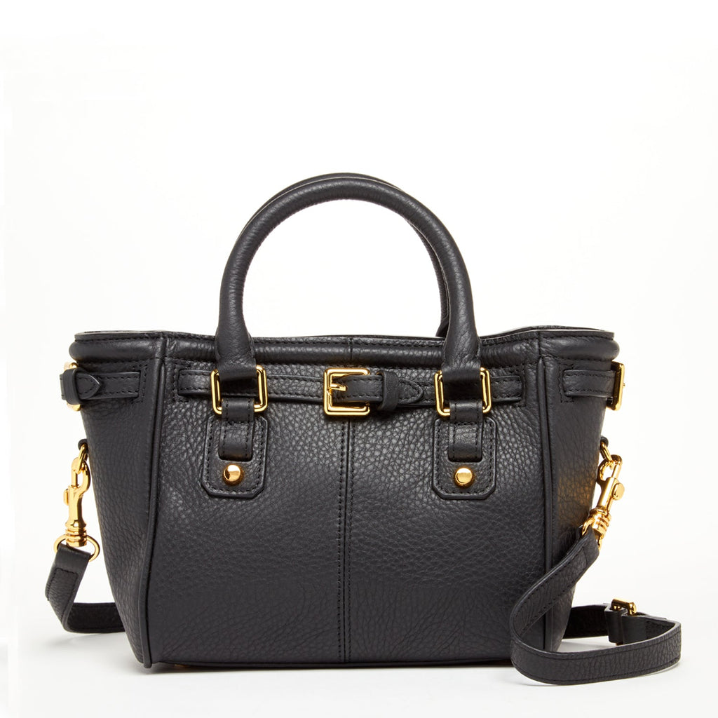 Black Leather Top Handle Satchel Bag with Crossbody Strap