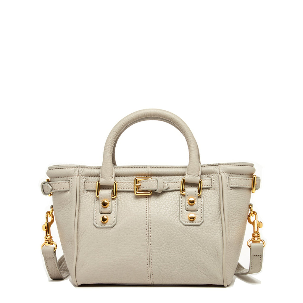 Grayish Beige Leather Satchel Bag with Top Handles for Women