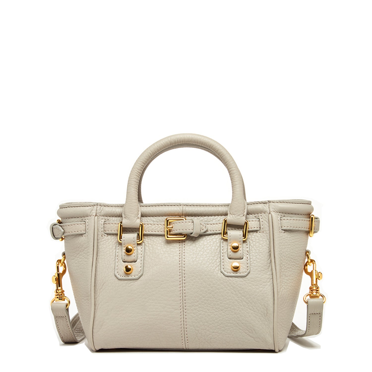 Grayish Beige Leather Satchel Bag with Top Handles for Women