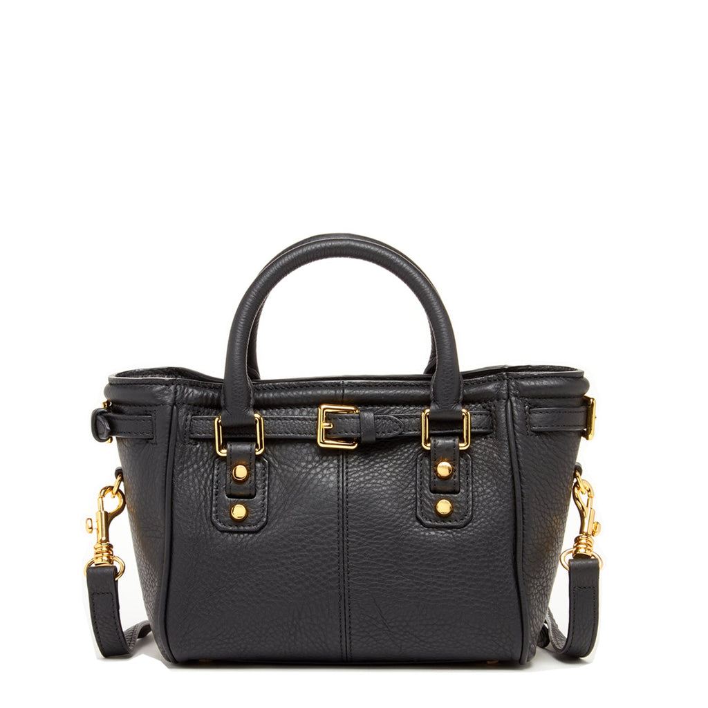 Black Leather Top Handle Satchel Bag with Crossbody Strap
