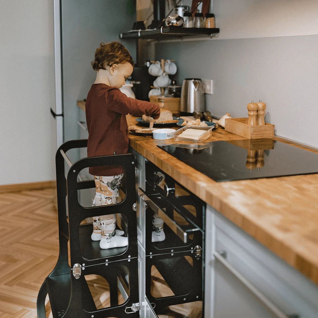 STEP'n'SIT® Convertible 2-in-1 Helper Tower/Table With Support Legs - Black