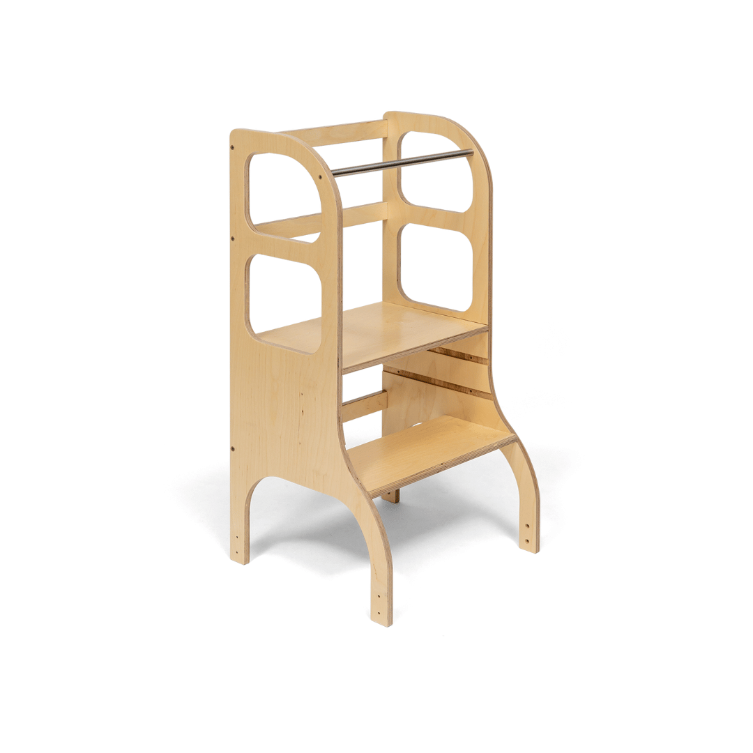 STEP UP Adjustable Height Helper Tower With Support Legs - Natural Wood