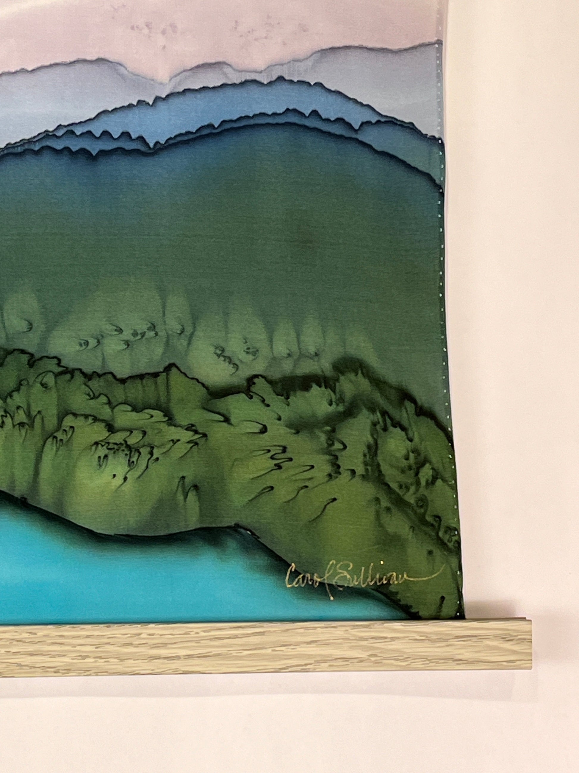 "Stormy Day at the Lake” - Hand-dyed Silk Wall Hanging  - $265