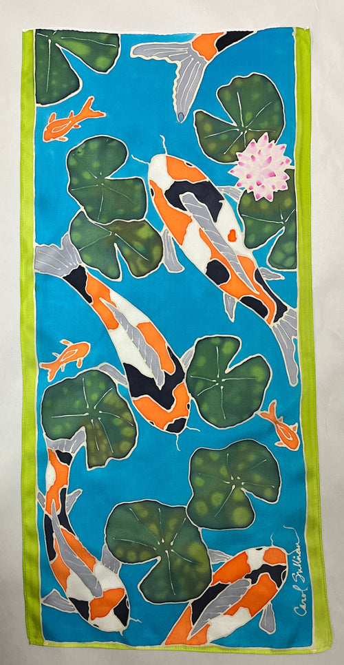 "Aqua Pond Koi” - Hand-dyed Silk Wall Hanging  - $365