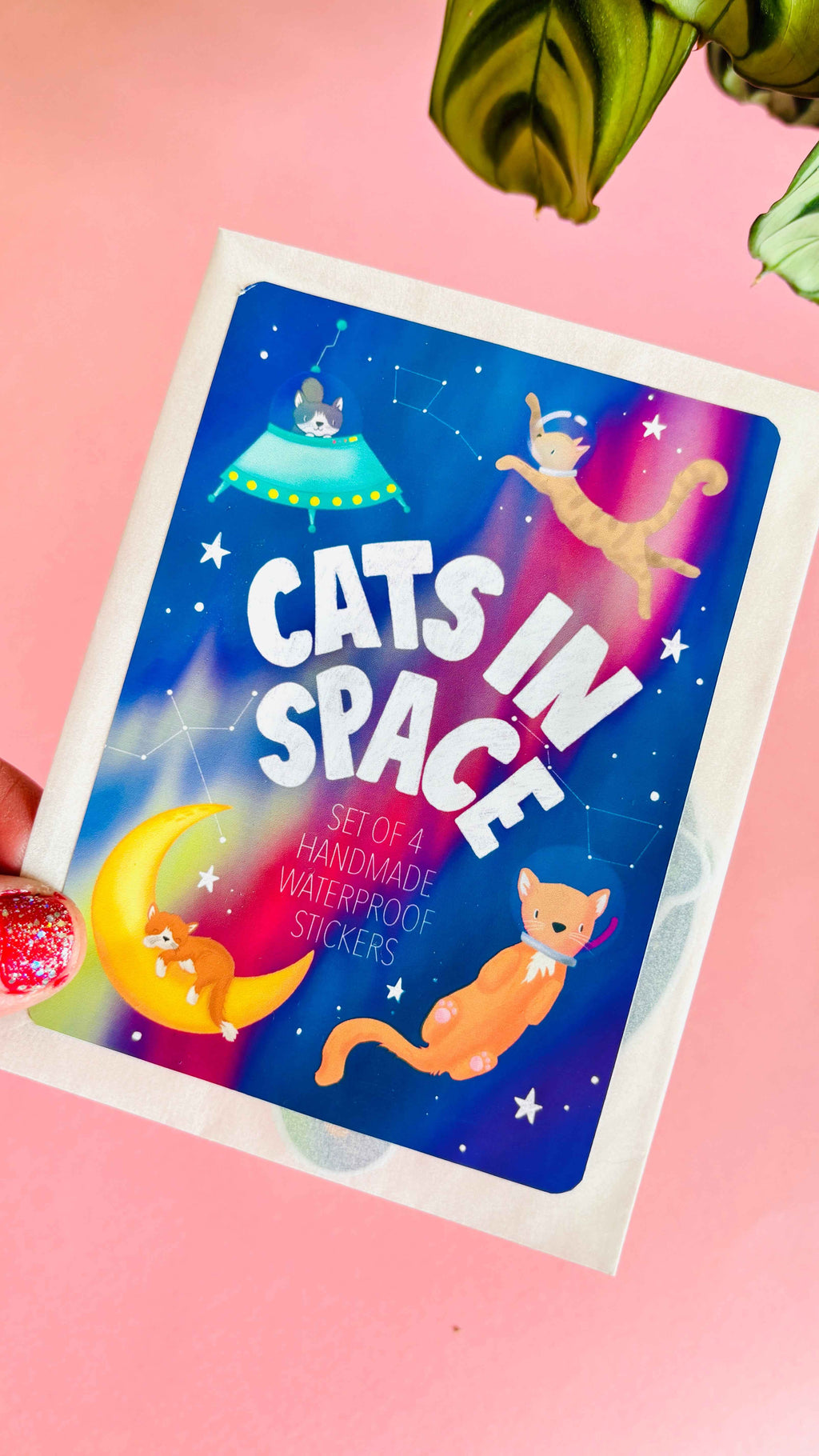 Space Cats Sticker Set- Handmade Set of 4 Waterproof Vinyl Stickers