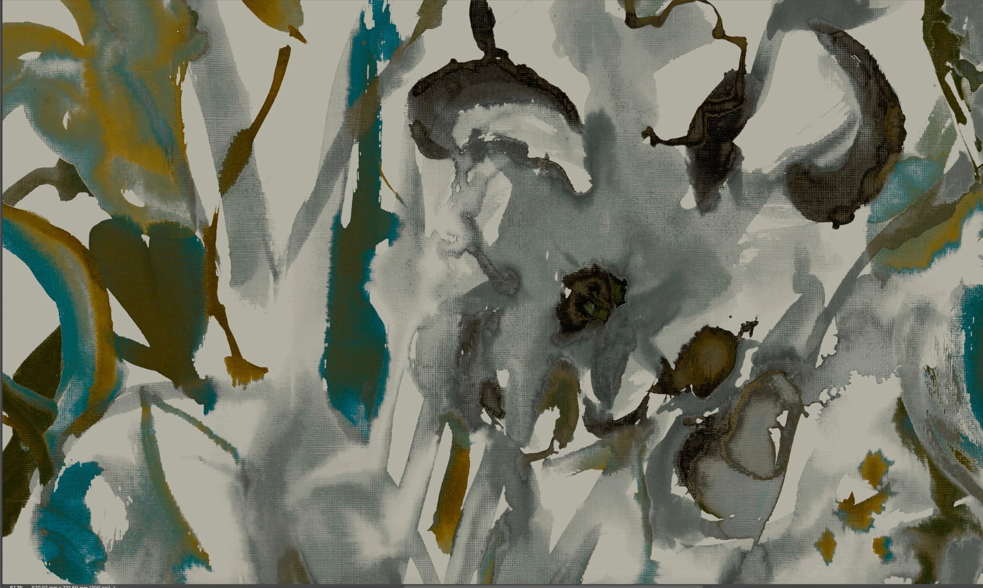 Watercolour Floral Wallpaper - Grey + Ochre