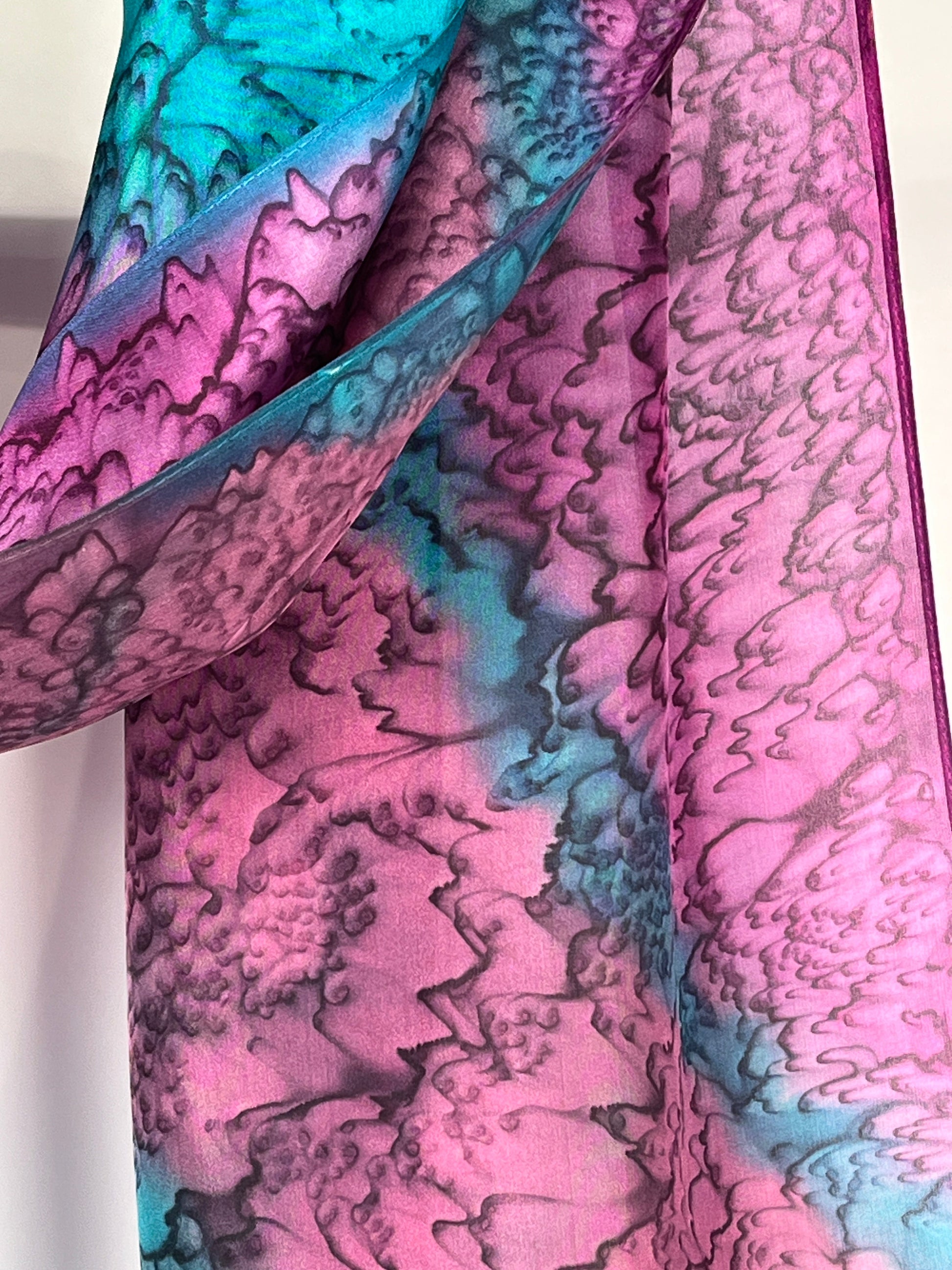 "Purple and Teal Mermaid” - Hand-dyed Silk Scarf - $125