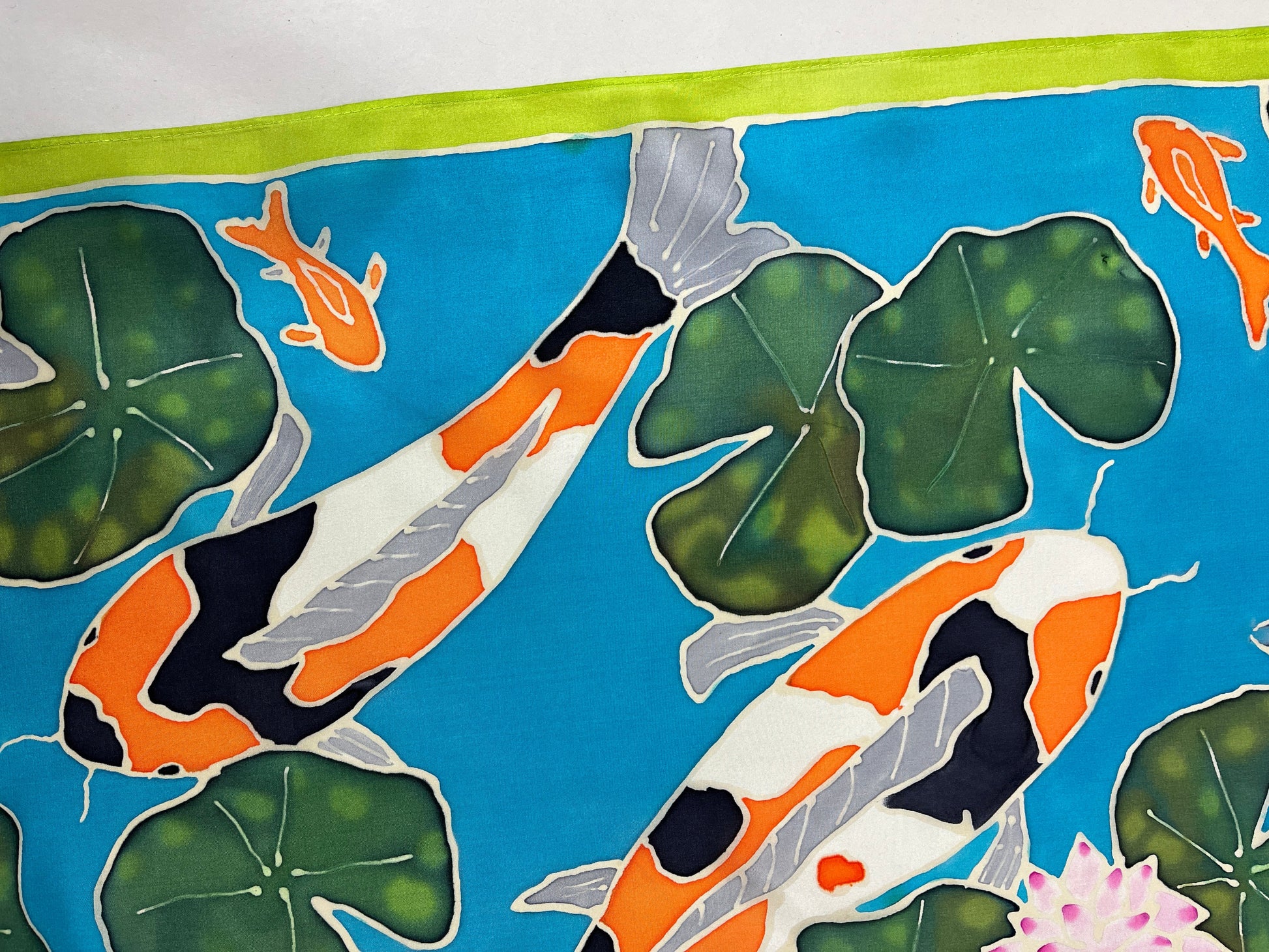 "Aqua Pond Koi” - Hand-dyed Silk Wall Hanging  - $365