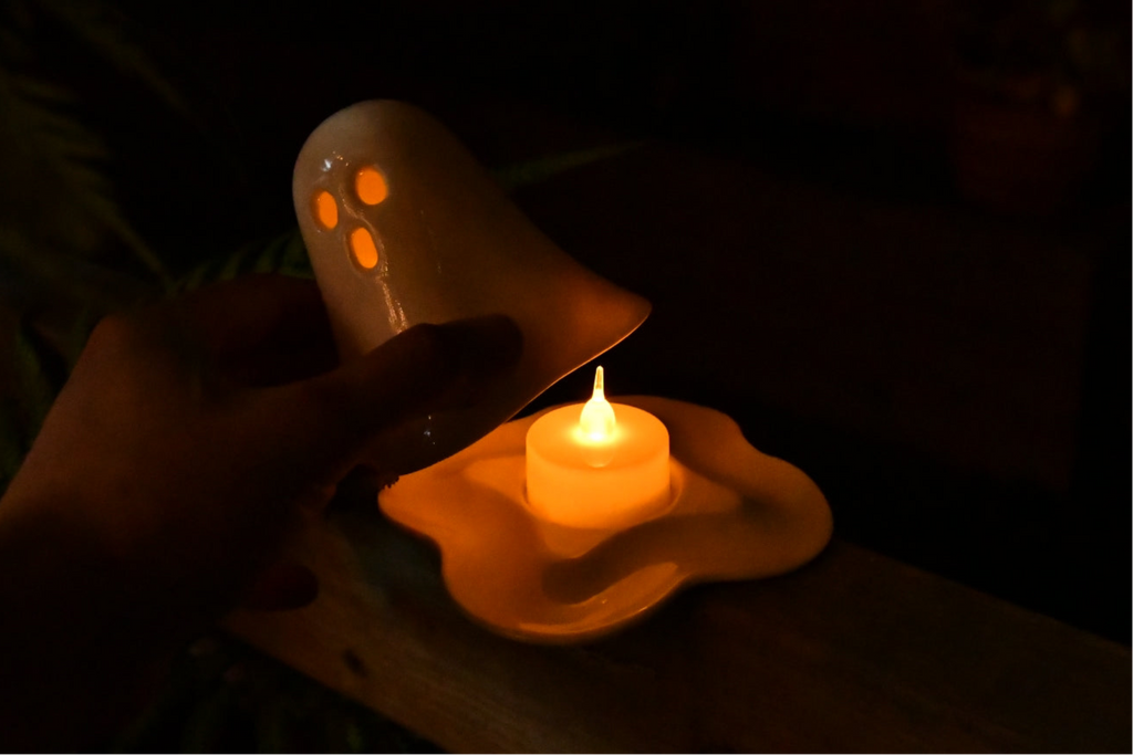 Ghost Tealight Holder (Unique tealight holder designed for halloween, translucent while lighting in the dark)