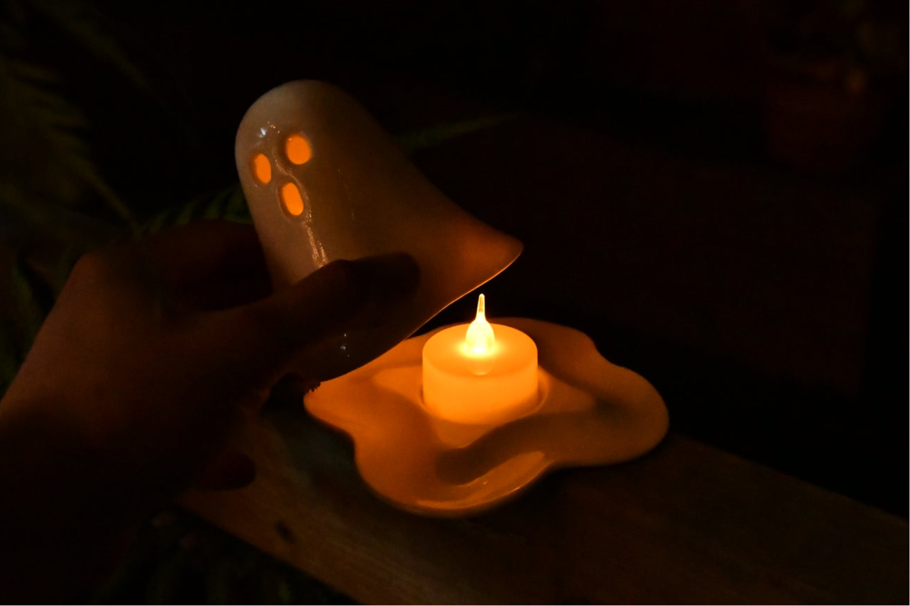 Ghost Tealight Holder (Unique tealight holder designed for halloween, translucent while lighting in the dark)