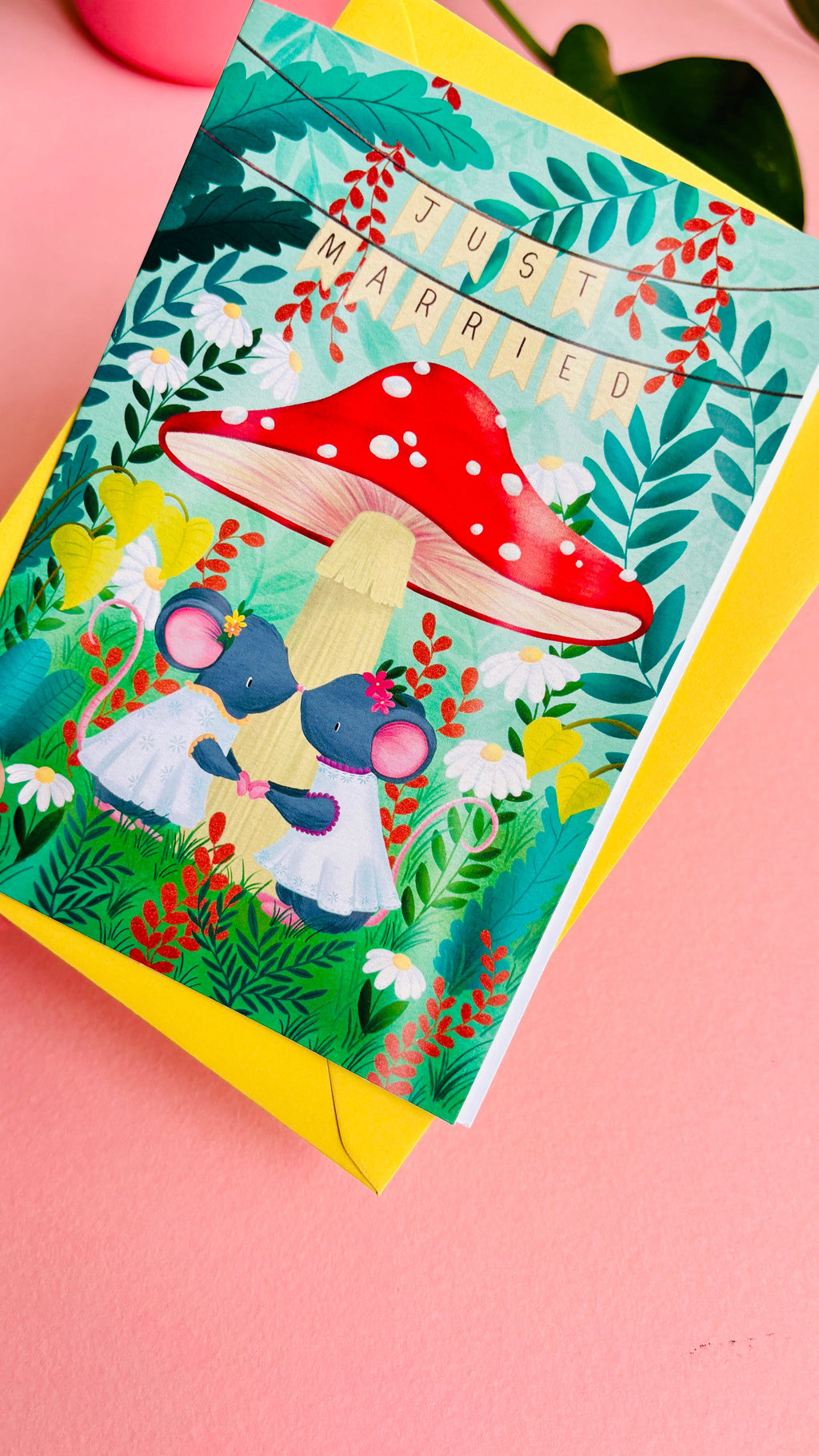 Handmade Lesbian Wedding Card- Whimsical Just Married Greetings Card