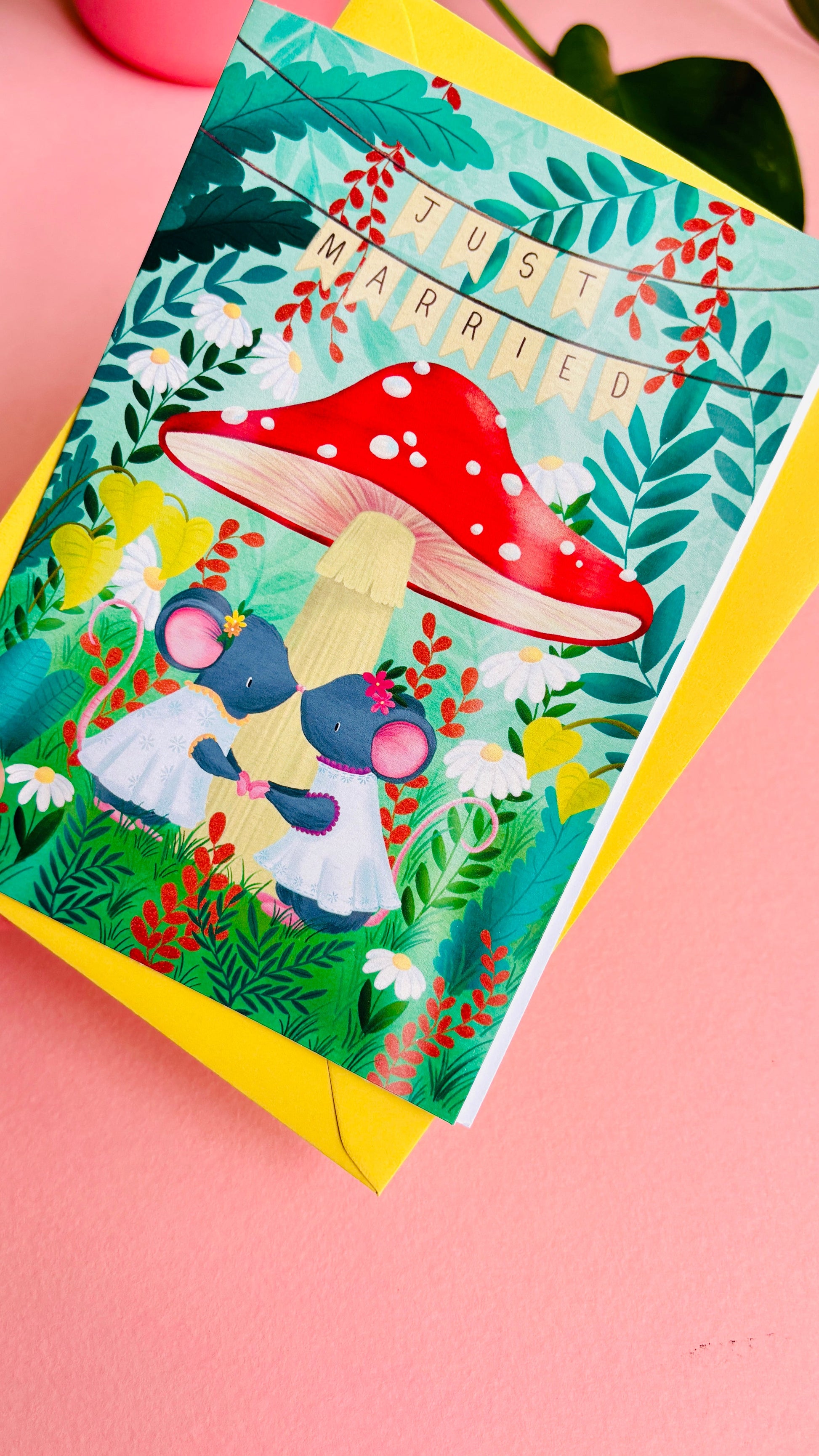 Handmade Lesbian Wedding Card- Whimsical Just Married Greetings Card