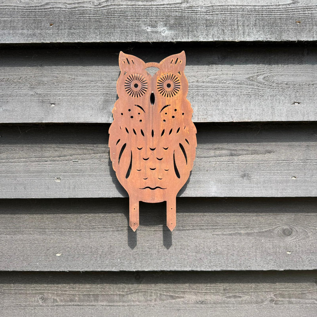 Rusty Metal Standing Owl Garden Ornament