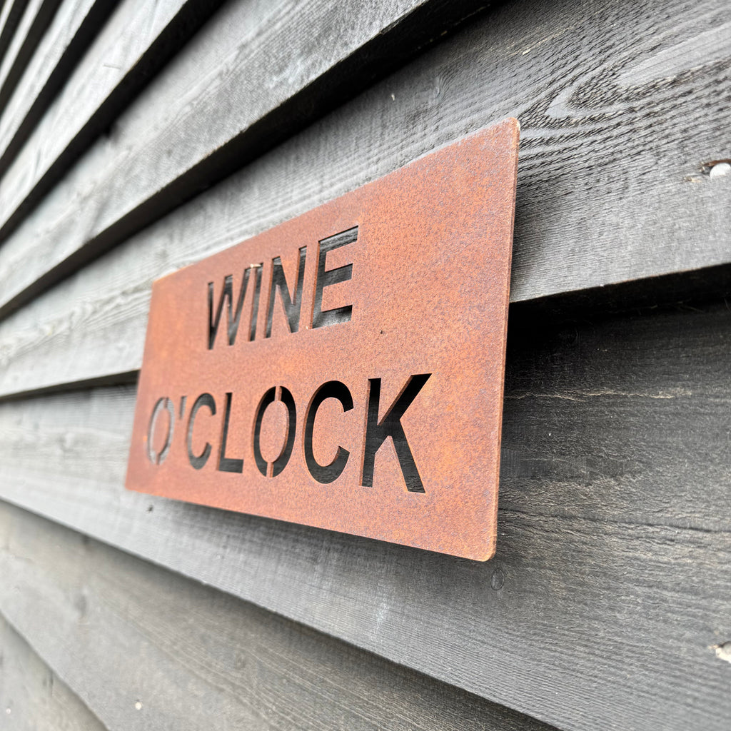 Rustic Metal WINE O’CLOCK Sign