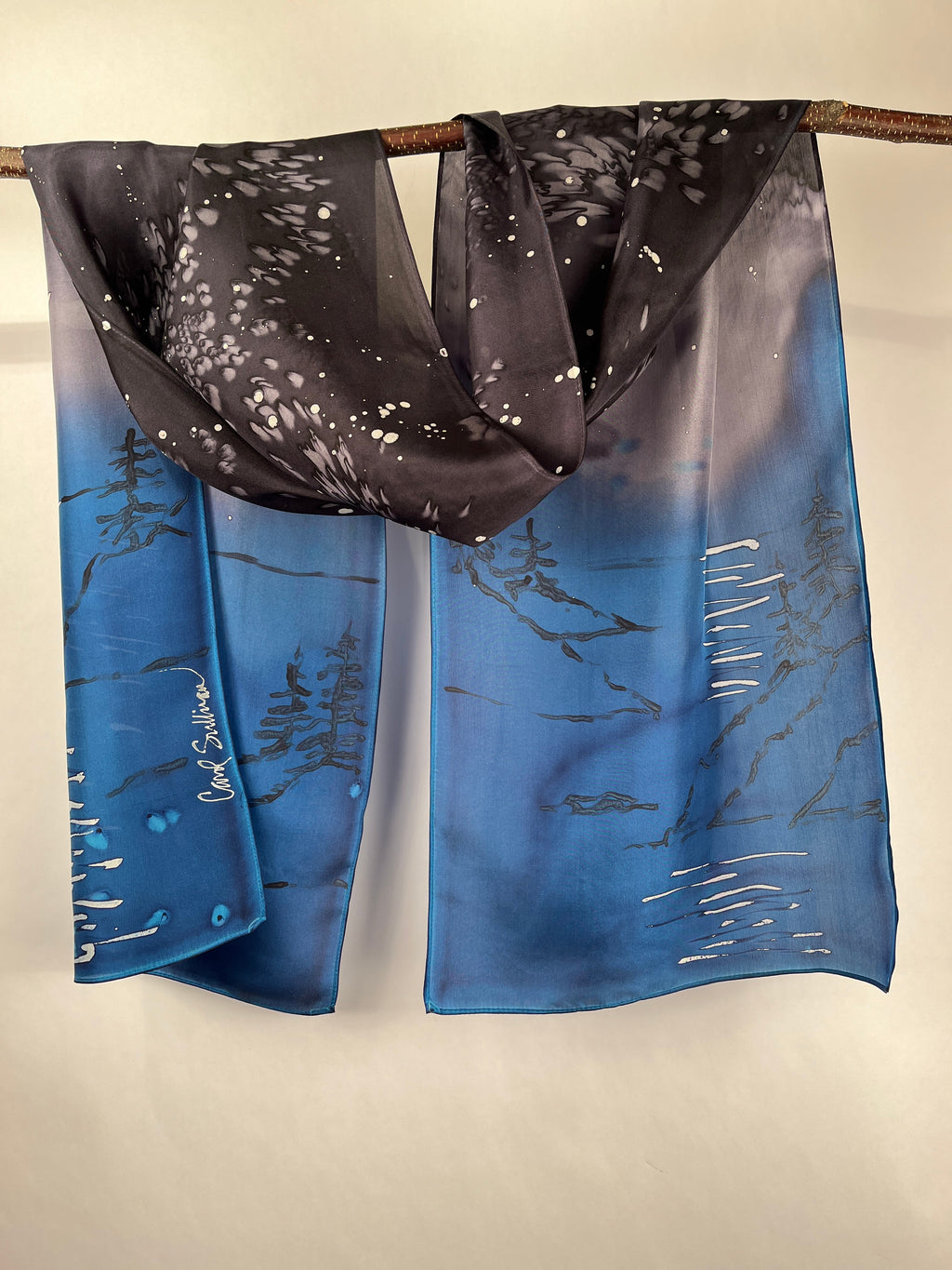 “Evening at the Coast" - Hand-dyed Silk Scarf - $125
