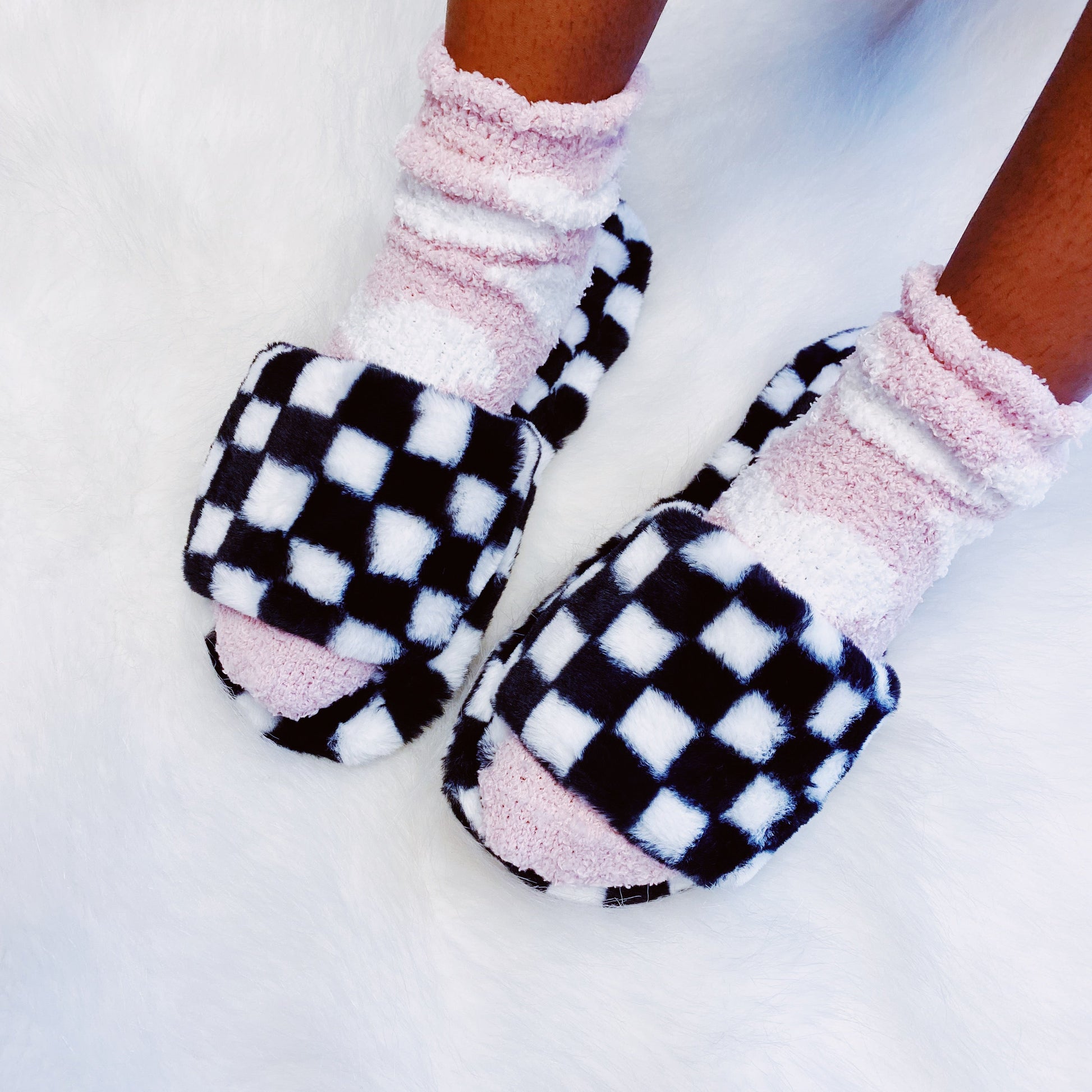 Checker Cozy Open Toe Slippers