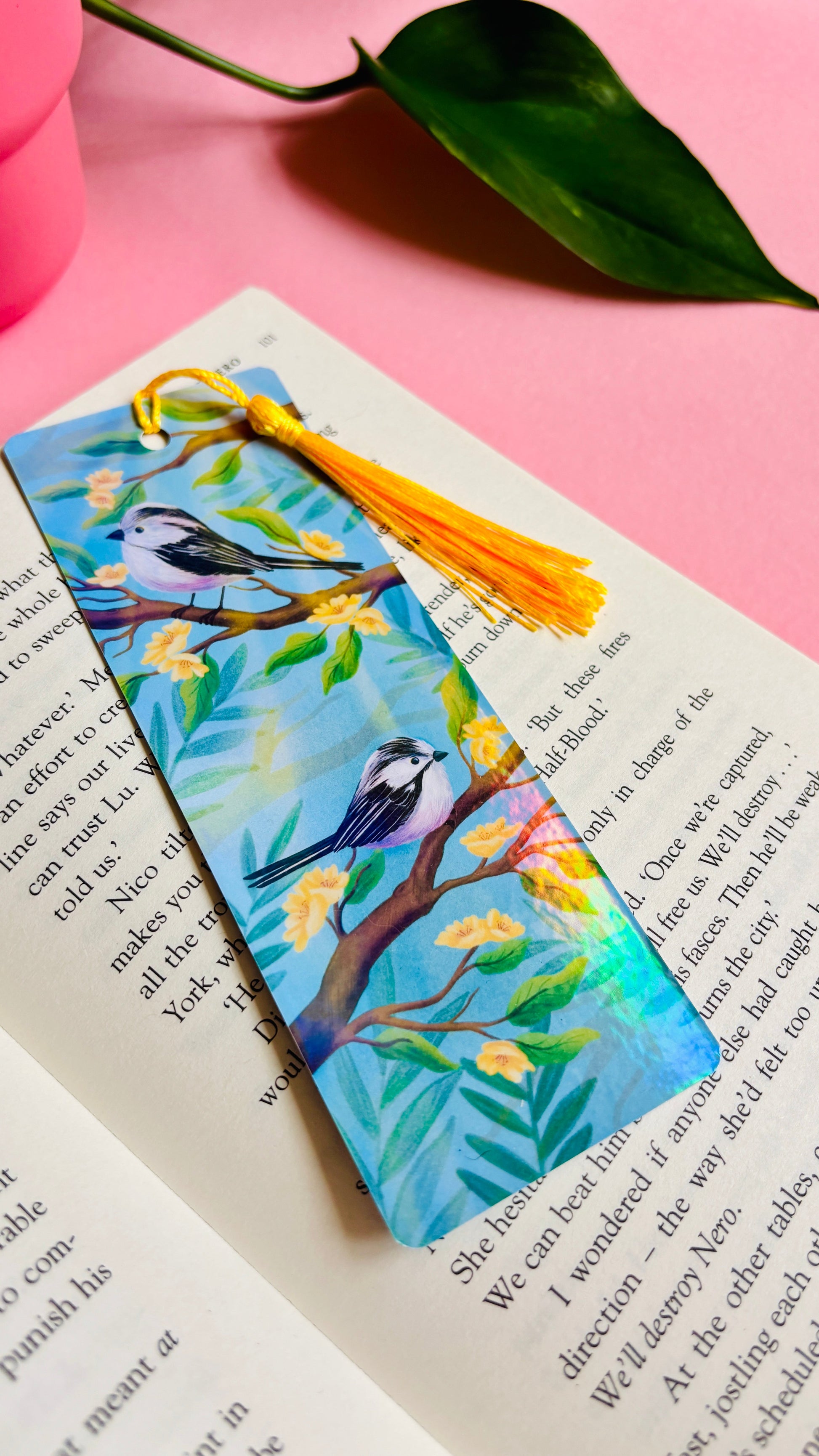 Handmade Holographic Bookmark- Long Tailed Tits