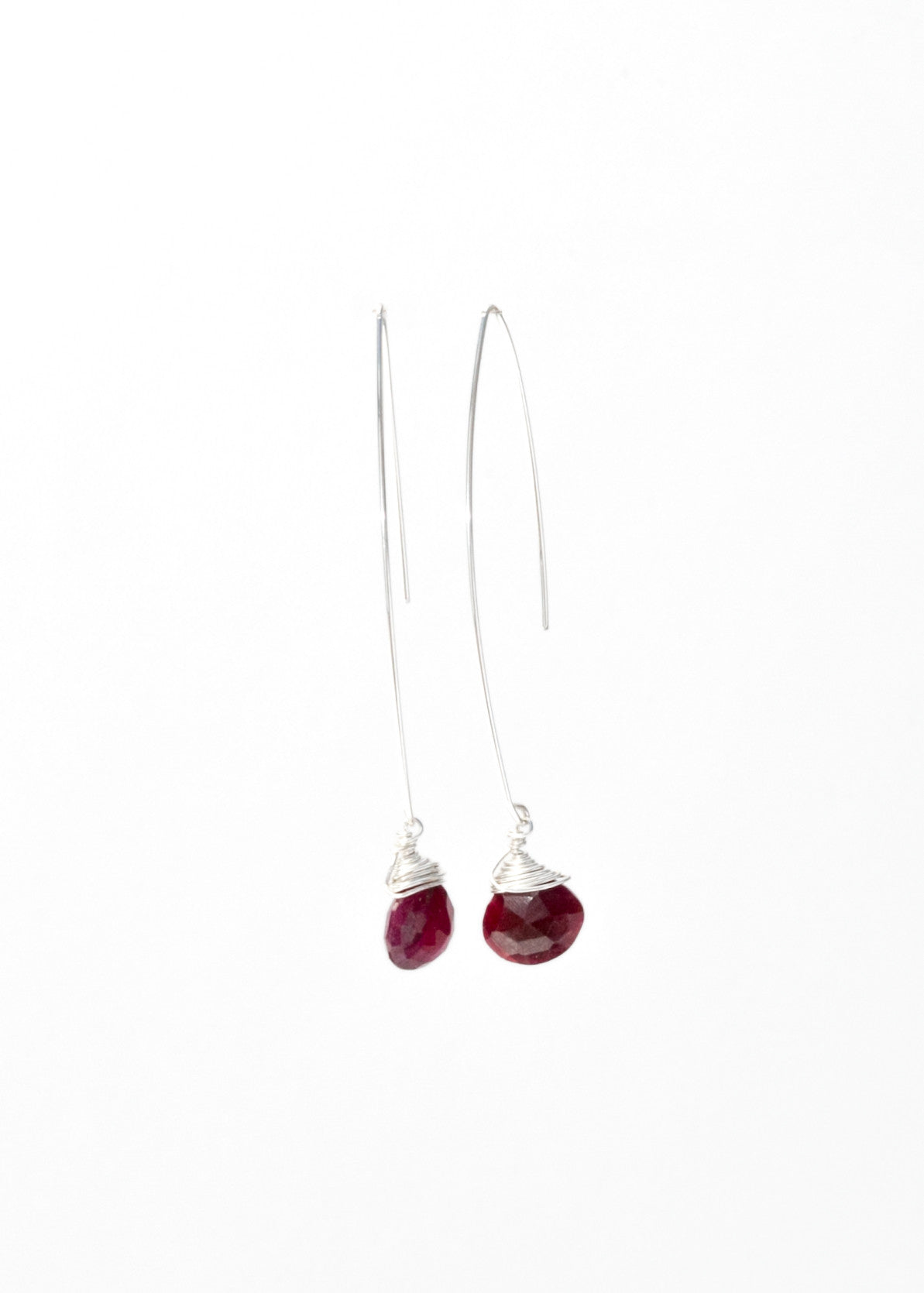 Jill Long Wire Drop Earrings in Ruby