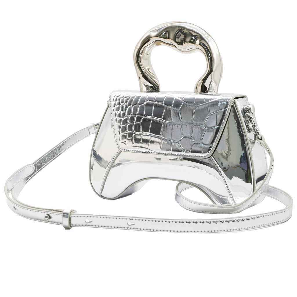 Silver Vegan Leather Crossbody Handbag