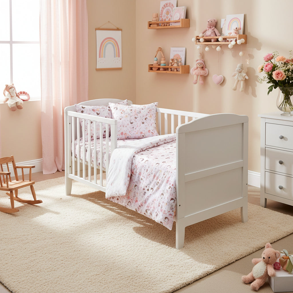 3 Piece Reversible Organic Cotton Cot Bed Set in Fairy