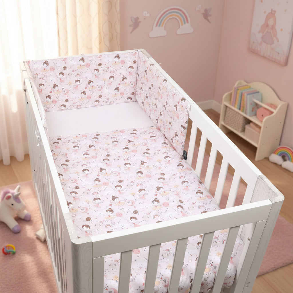 3 Piece Reversible Organic Cotton Cot Bed Set in Fairy