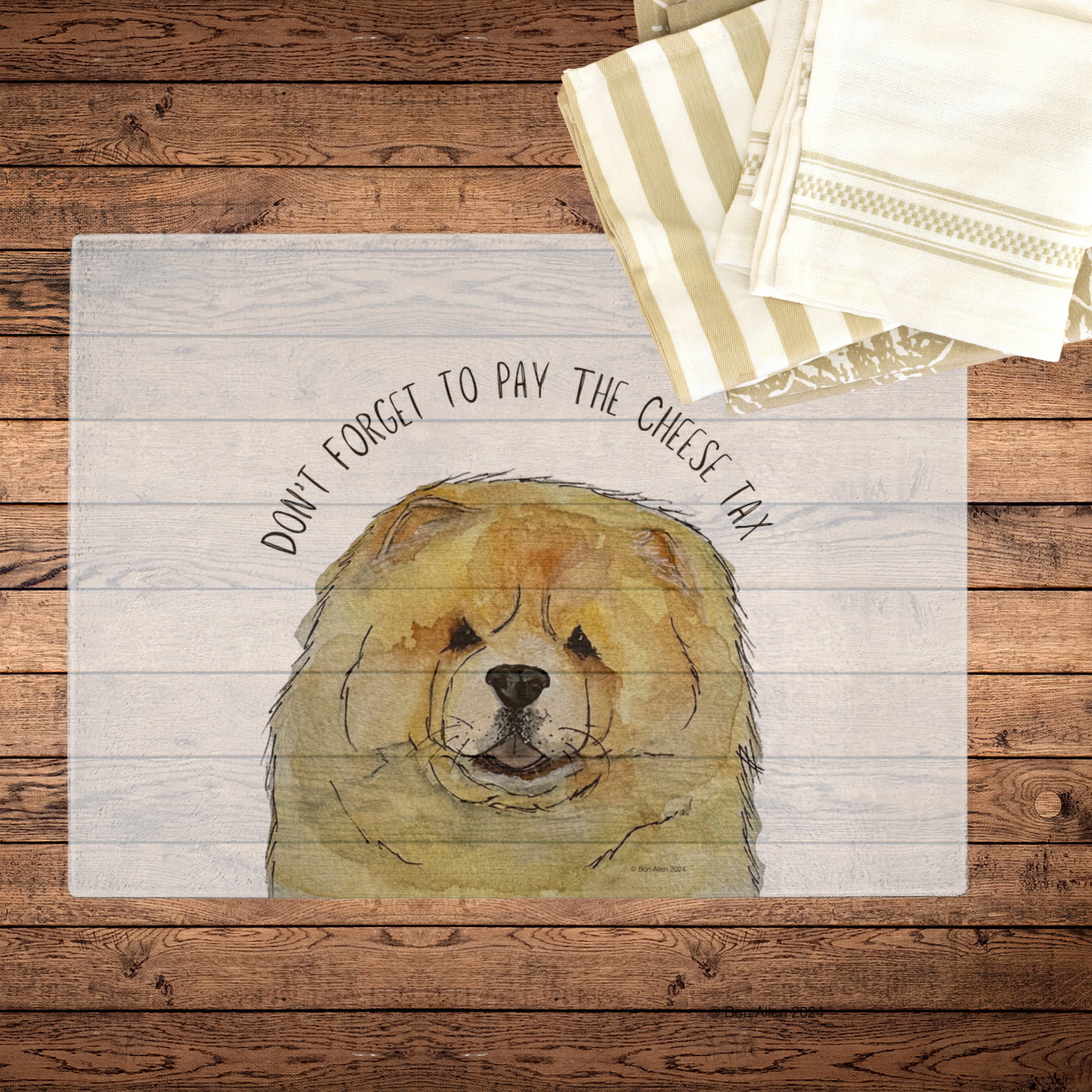Slice with Style: Fawn Chow Chow "Cheese Tax" Glass Chopping Board