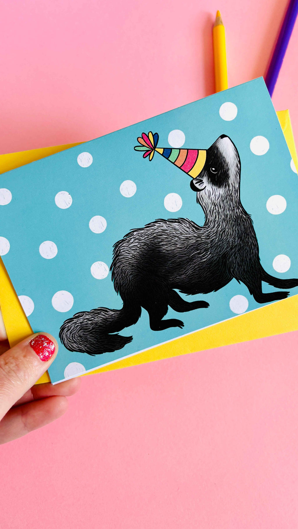 Handmade Ferret Card for Birthday/ Celebration/ Well done