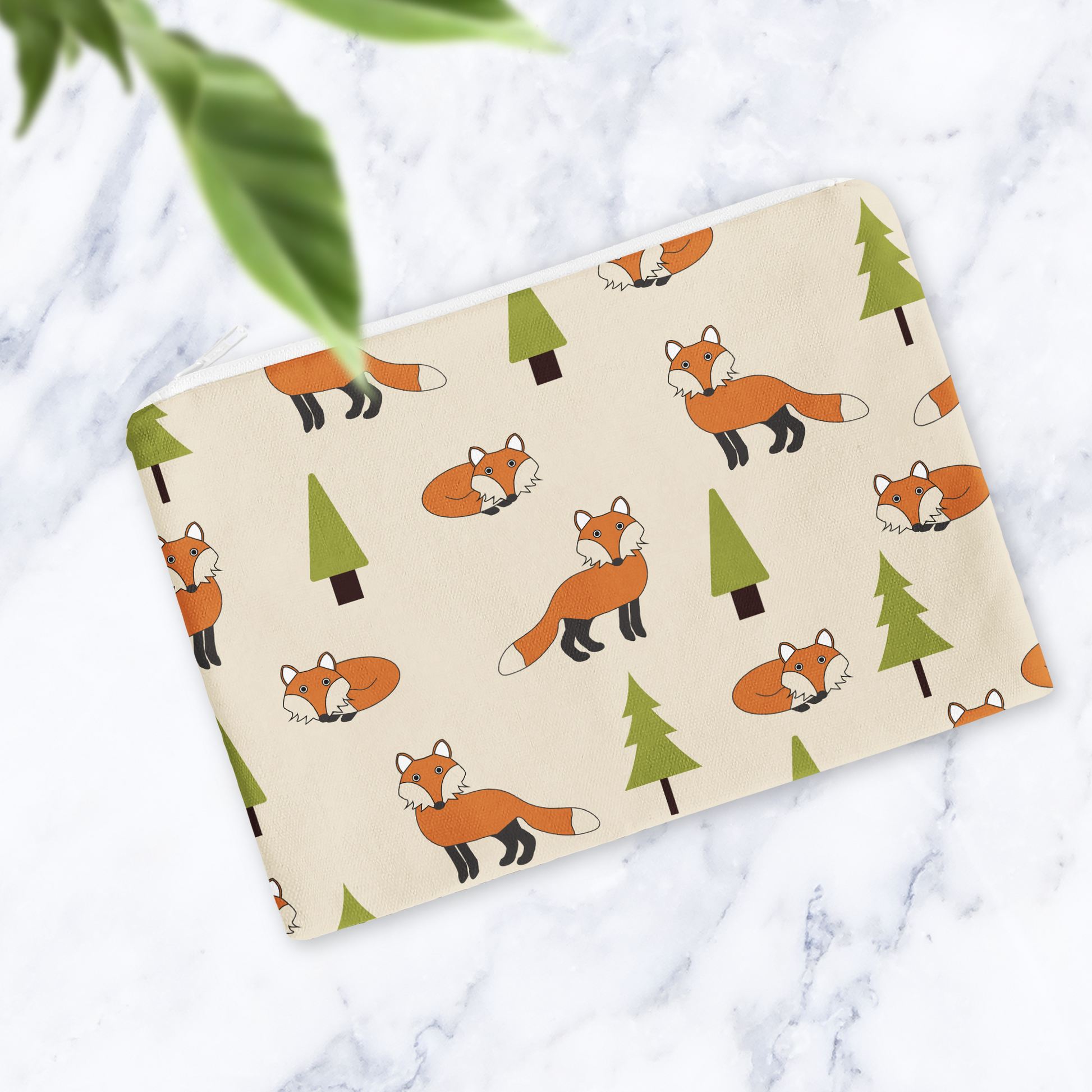 Beige Scandi Foxes Make Up Bag - Cream Cosmetic Bag - Travel Pouch - Handmade Toiletry Bag - Contemporary Geometric Beauty Case