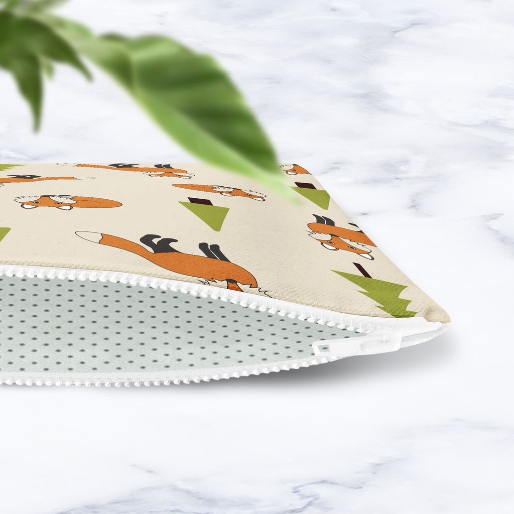 Beige Scandi Foxes Make Up Bag - Cream Cosmetic Bag - Travel Pouch - Handmade Toiletry Bag - Contemporary Geometric Beauty Case