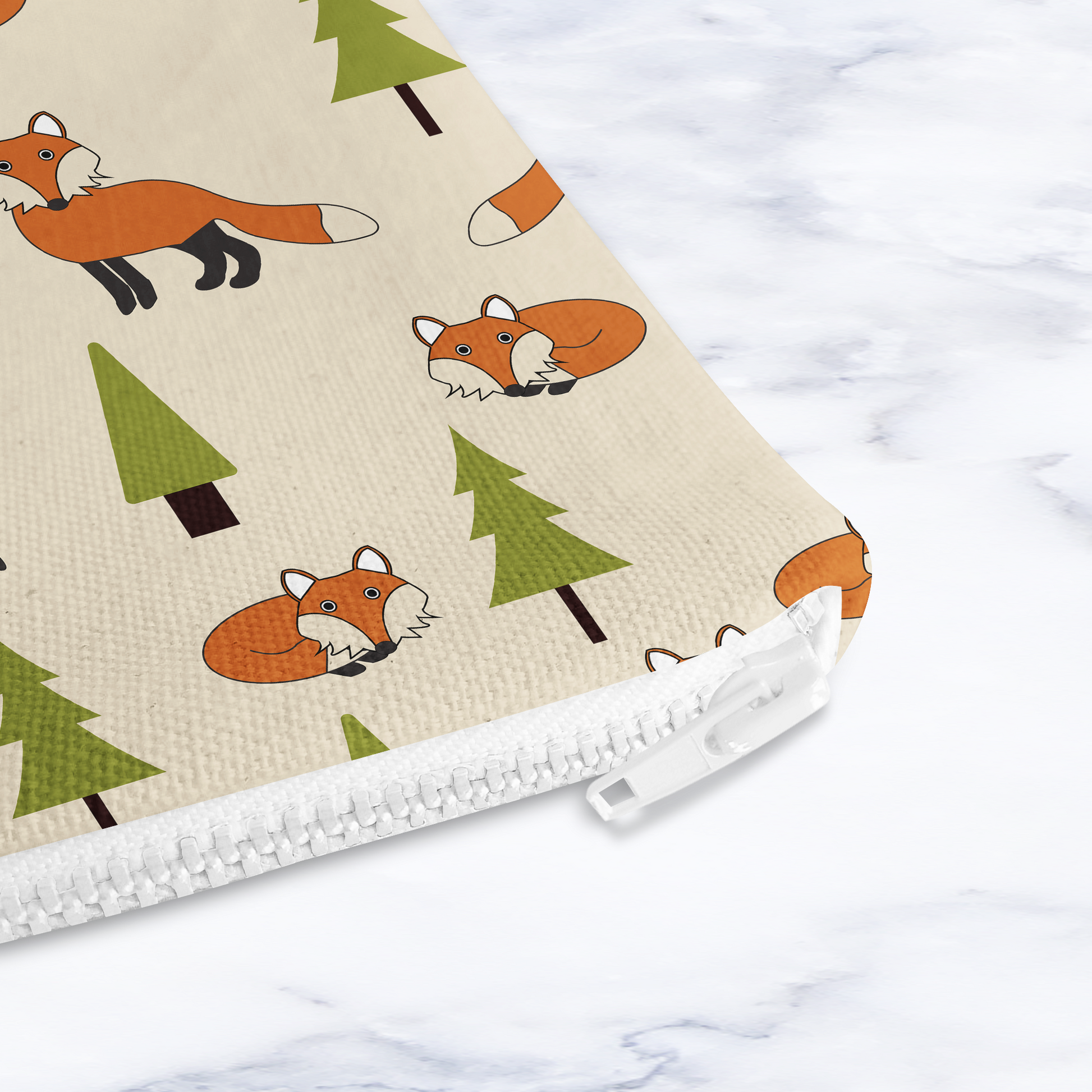 Beige Scandi Foxes Make Up Bag - Cream Cosmetic Bag - Travel Pouch - Handmade Toiletry Bag - Contemporary Geometric Beauty Case
