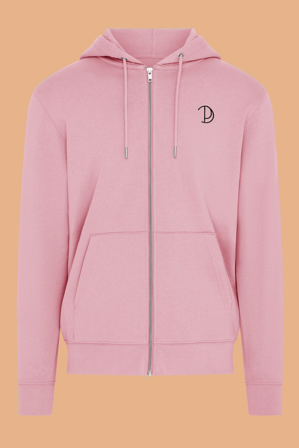 Embroidered P Zip Up Hoodie in Pink
