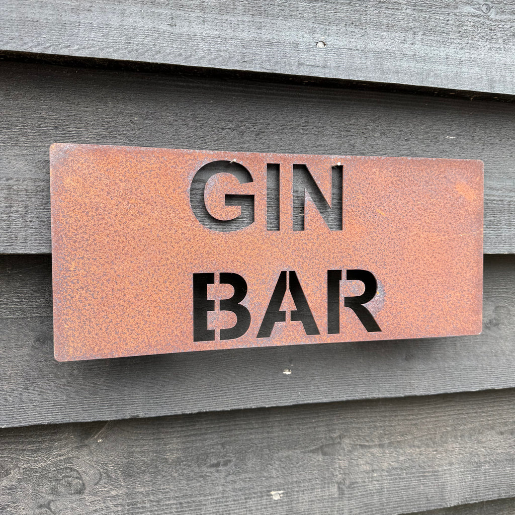 Rusty Metal Gin Bar Sign for Home & Garden