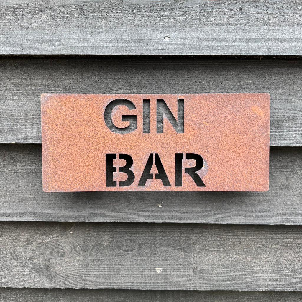 Rusty Metal Gin Bar Sign for Home & Garden