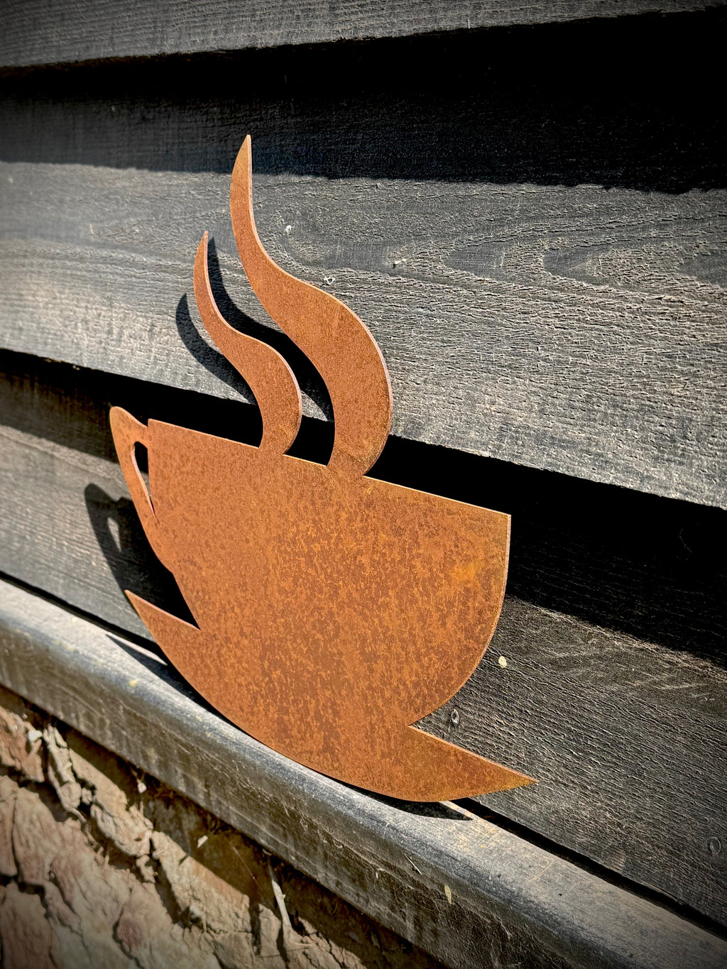 RUSTY COFFEE GARDEN  DECORATION ,  Home Sign , Garden Ornament , Wall feature , garden decoration, rusted metal , bar  sign ,