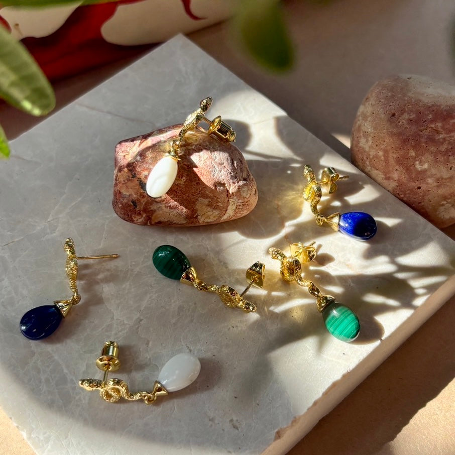 Medusa Small Gemstone Drop Earrings White Agate