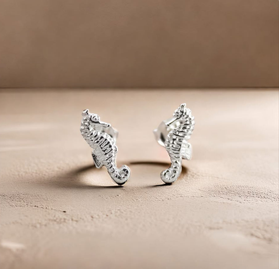 Seahorse Sterling Silver Stud Earrings