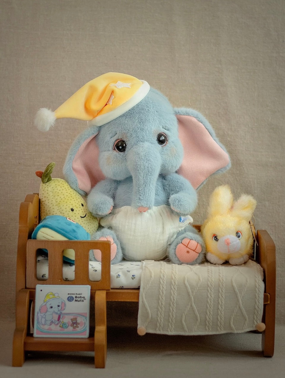 Handmade Soft Elephant Plush Toy with Tiny Bear Companion