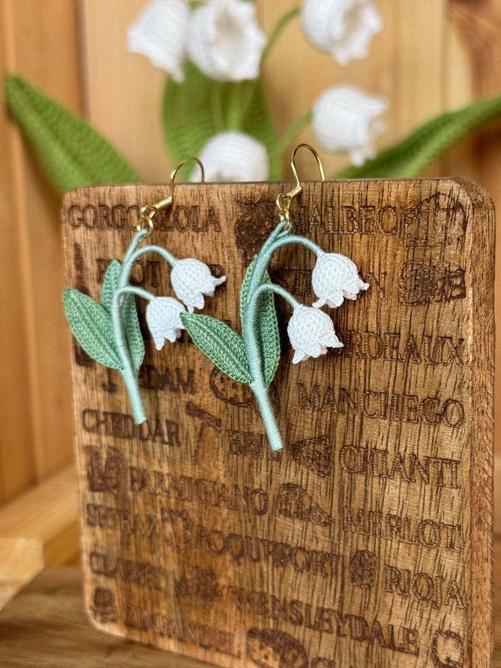Lily of the Valley with big leaves Micro Crochet Earrings