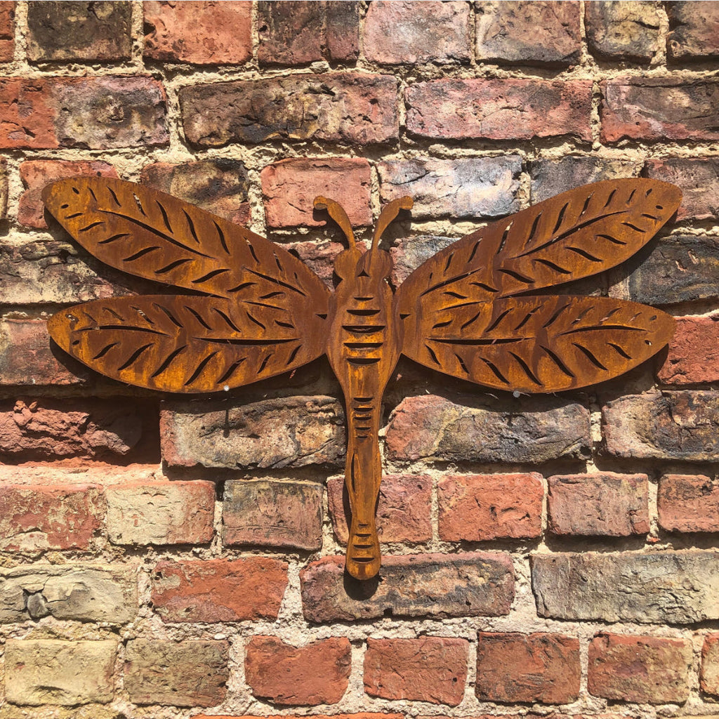 Large Rusty metal DRAGONFLY ,  Home Sign , Dragonfly Garden Ornament , dragonfly Wall feature , Animal decoration, rusted metal fence sign ,