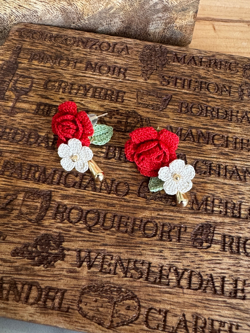 Burgundy Rose Micro Crochet Earrings