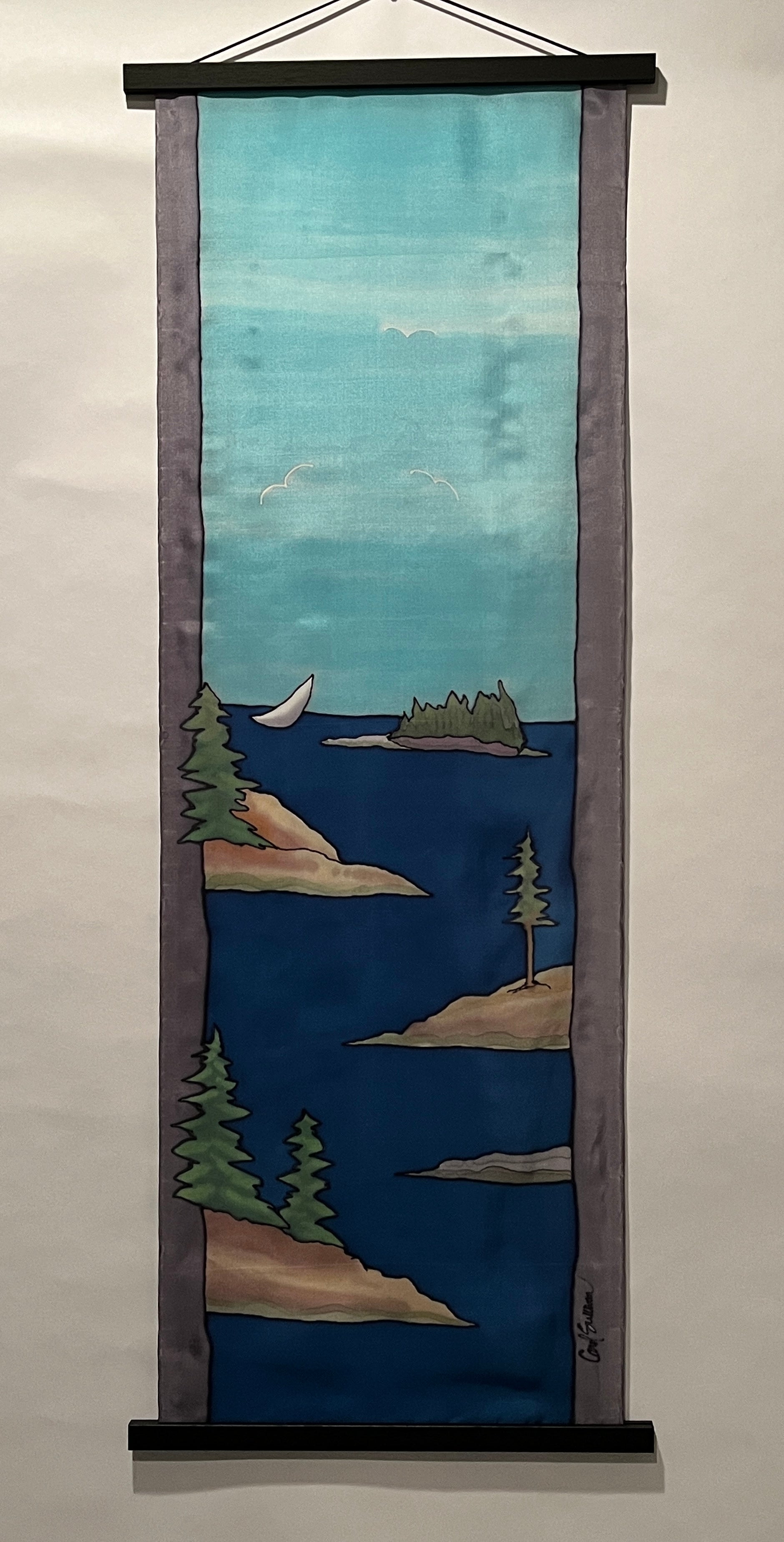 “Maine Coastal Scene v2” - Hand-dyed Silk Wall Hanging  - $225