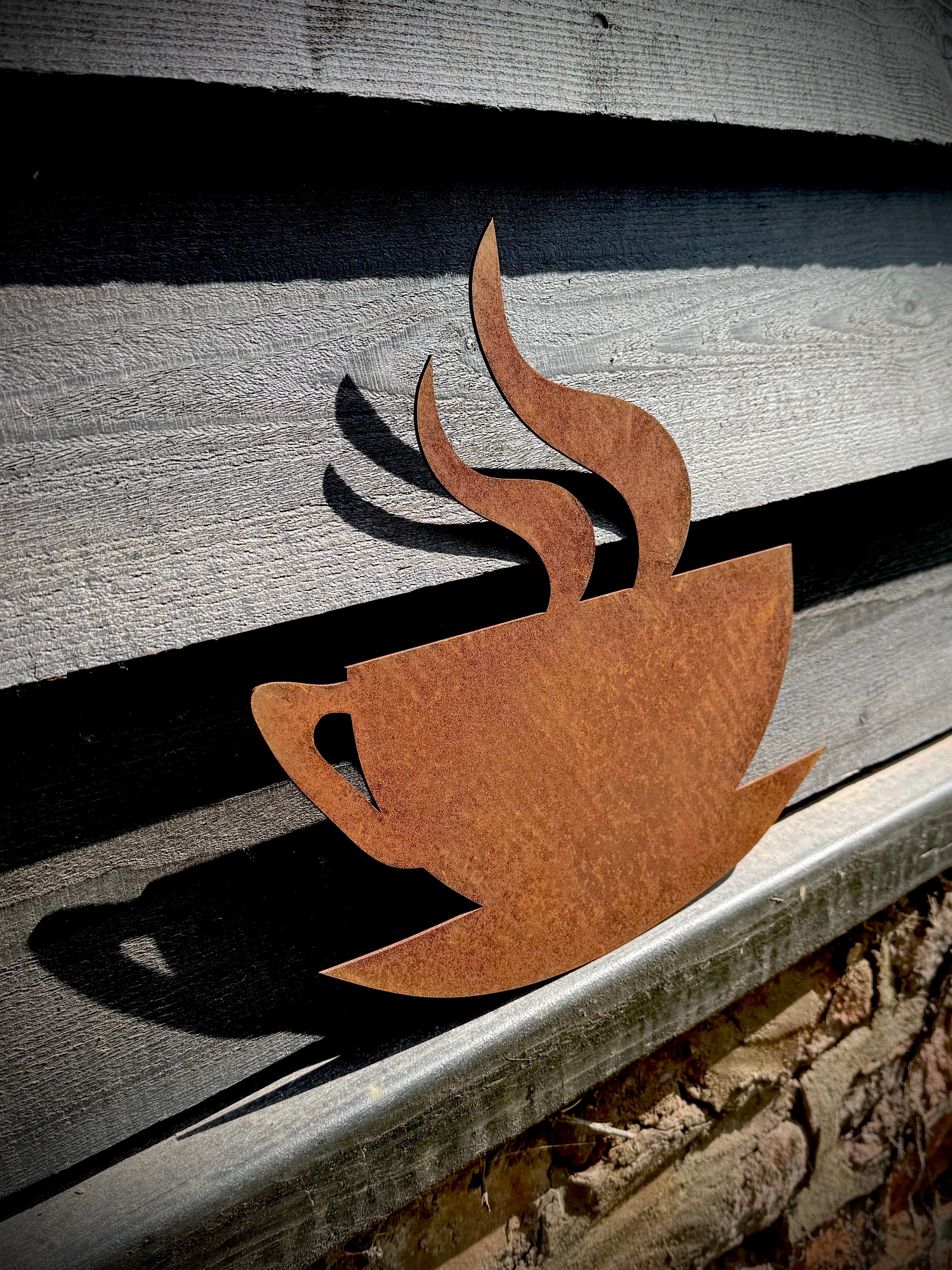 RUSTY COFFEE GARDEN  DECORATION ,  Home Sign , Garden Ornament , Wall feature , garden decoration, rusted metal , bar  sign ,