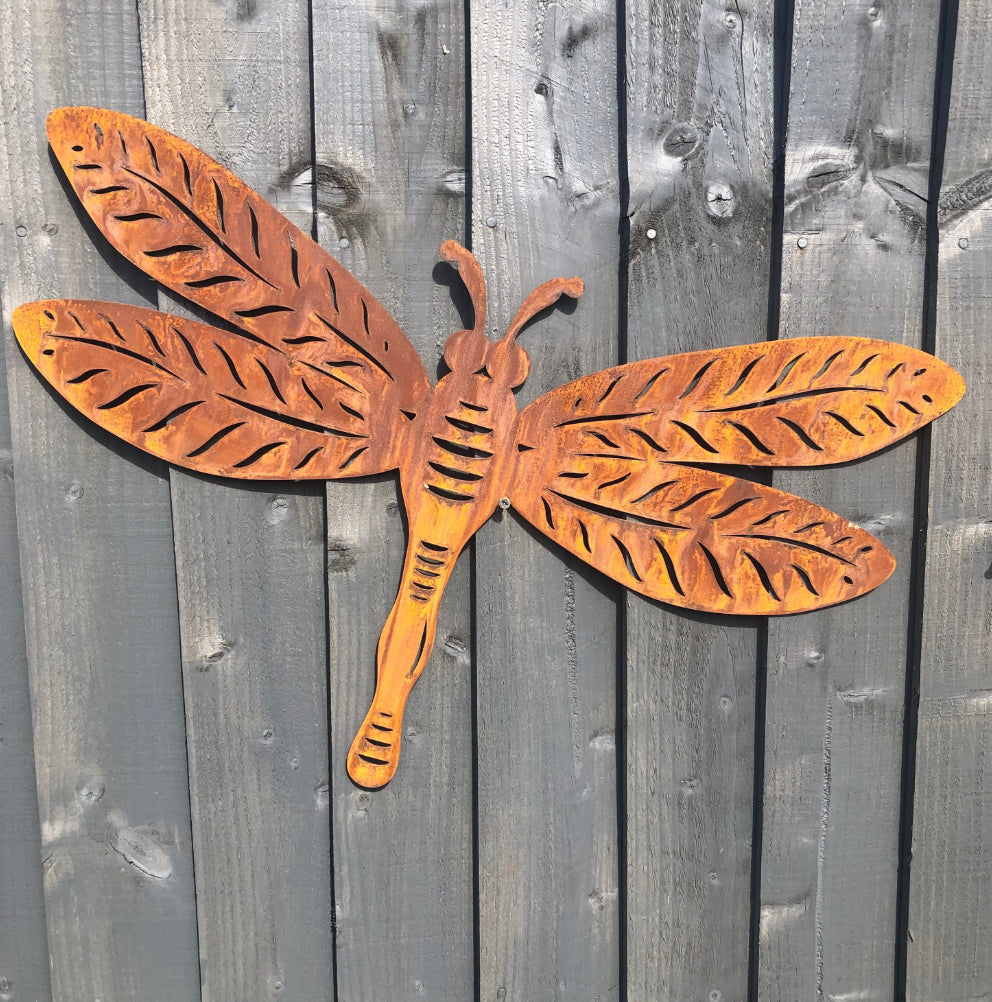 Large Rusty metal DRAGONFLY ,  Home Sign , Dragonfly Garden Ornament , dragonfly Wall feature , Animal decoration, rusted metal fence sign ,